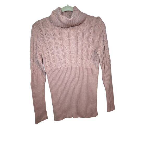 AXCESS Light Pink Cable Knit Sweater Turtle Neck Pullover - Picture 2 of 7